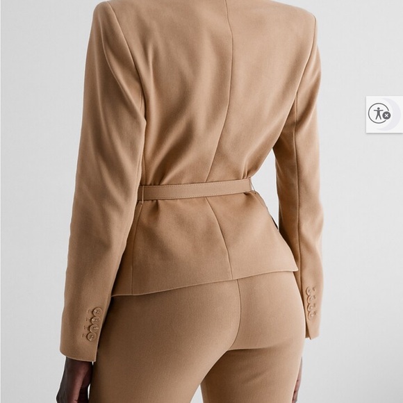 Express Tan blazer preppy double breasted office workwear neutral minimalist - Picture 3 of 16